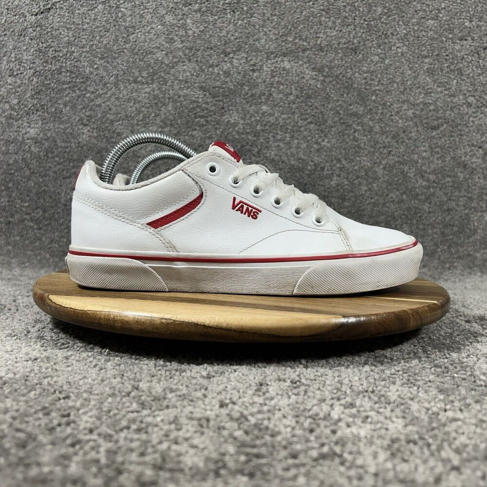 Vans Seldan Women’s Size 9.5 White Red Leather Athletic Skate Shoes Used